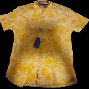 Georg Roth Los Angeles Yellow Floral Short-Sleeve Button-Up Shirt (Size XL)